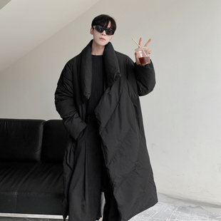 韩国高级感黑色过膝棉服男冬季中长款帅气加厚外套小众轻奢棉大衣