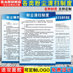 粉尘清扫制度清理爆炸应急预案岗位职业危险卫生告知卡操作规程管理消防安全生产工厂车间规章标识警示牌定制