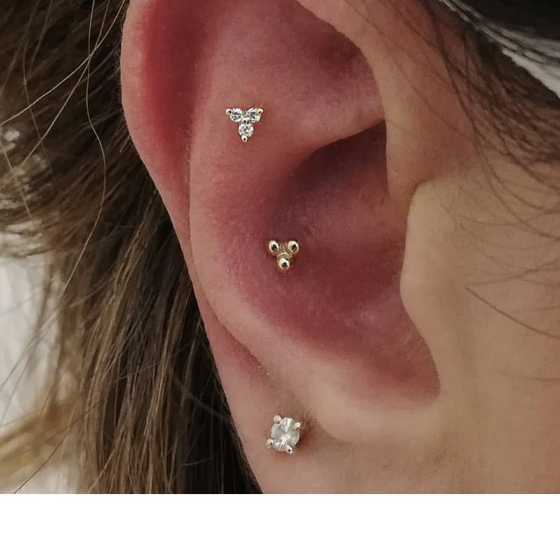 3件套耳钉螺丝拧扣耳骨钉女耳软骨钉925纯银潮人耳饰2021年新款潮