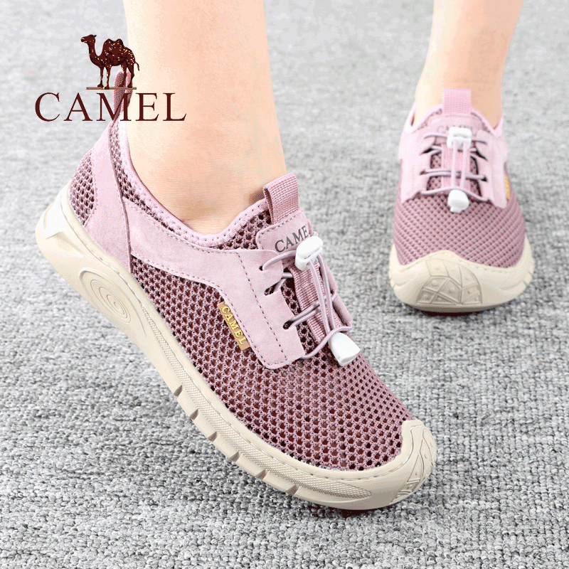 Camel/骆驼女鞋夏季新款品网面眼孔透气舒适士户外休闲旅游凉鞋子