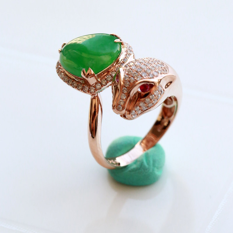 wn06-08天然翡翠a货18k金镶钻完美工卡地亚款高色指环