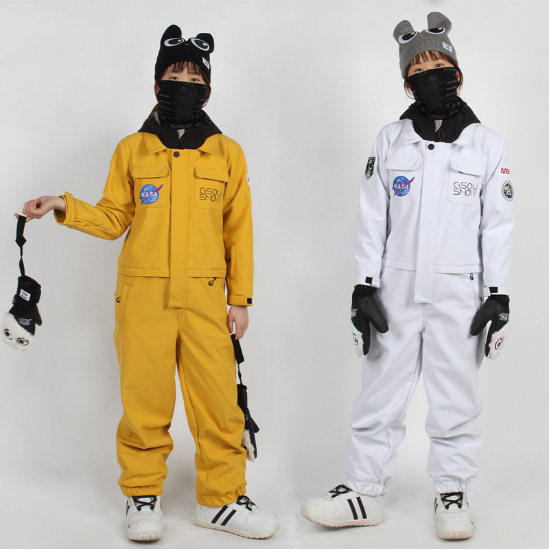 gsousnow连体大童滑雪服套装防风防水保暖青少年男女儿童滑雪衣裤