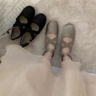 平底晚晚芭蕾舞玛丽珍单鞋2024夏季新款凉拖鞋高级感包头半拖外穿