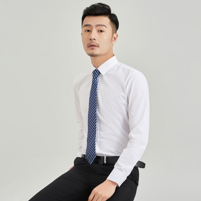 长袖衬衫男士翻领修身青年免烫商务休闲职业上班面试正装衬衣秋款