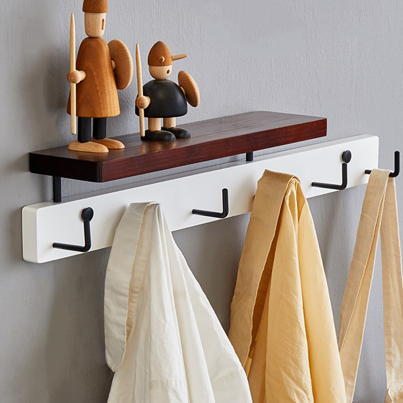 创意玄关挂衣架壁挂墙上门口钥匙挂钩实木衣服挂架墙壁进门置物架