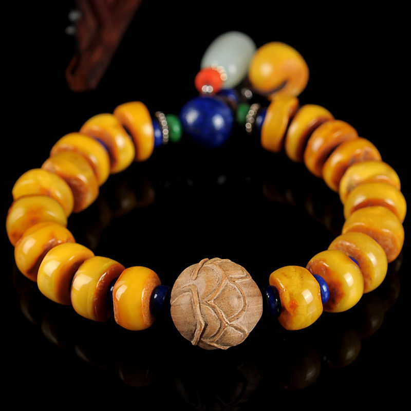 27.44克 12mm 天然蜜蜡随形片珠手链 沉香顶珠 *4607*