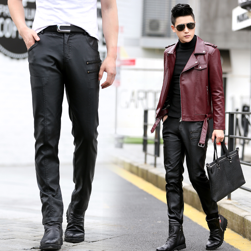 2019 Spring genuine leather Leather pants Young men Korean Edition Self cultivation Tight fitting No trace Feet Straight locomotive Motorcycle trousersin the Men's clothing, Lederhosen category - from Buy2taobao.com to provide professional Taobao agent buy service
