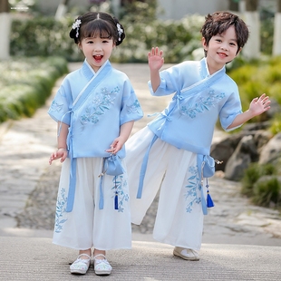 汉服女童夏季薄款儿童古装襦裙蓝色中国风舞蹈女孩古风春秋连衣裙