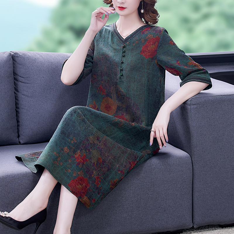 新款重磅真丝香云纱连衣裙女气质大码龟背纹宽松杭州大牌桑蚕丝裙