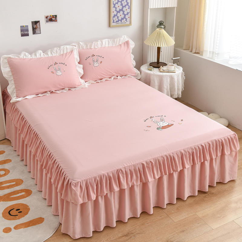韩版卡通花边床裙纯色床罩单件男生女孩1.0m/1.35米2.0床垫套防滑