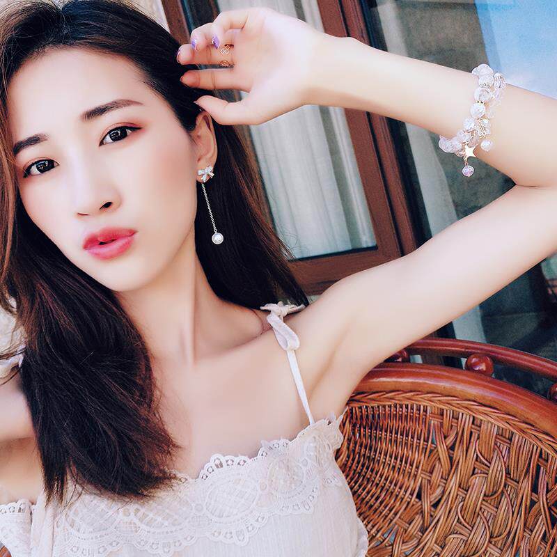 925银针蝴蝶结一款两戴耳环女韩国气质长款珍珠耳坠个性耳环女