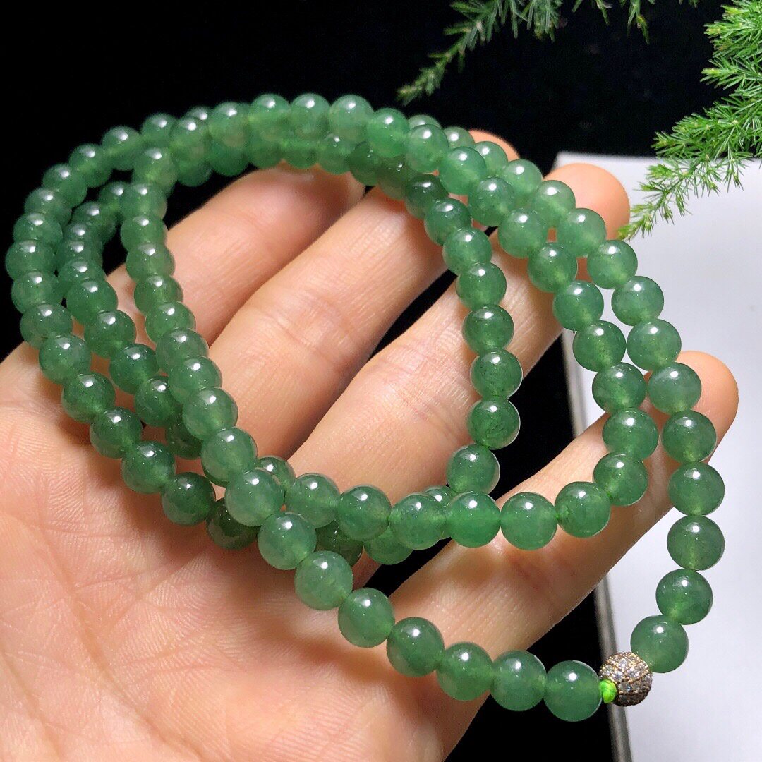 d113玉渡缘a货翡翠珠宝首饰冰种晴水绿珠子串珠鉴定证书0301