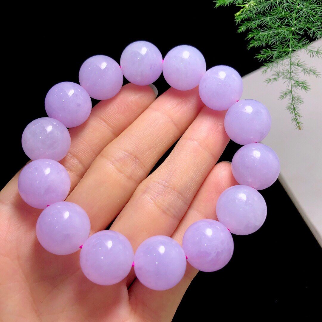 d139玉渡缘新品珠宝首饰缅甸a货翡翠冰种紫大罗兰珠手串证书0613