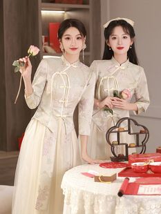 伴娘服中式2024新款香槟色中国风姐妹裙伴娘团礼服显瘦秀禾服春夏