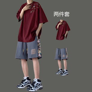 夏季新式中国风短袖短裤男生套装痞帅潮流两件套学生休闲运动套装