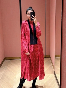 【现货】Max 24重磅真丝斜纹绸龙纹印花本命年红色飘带连衣裙