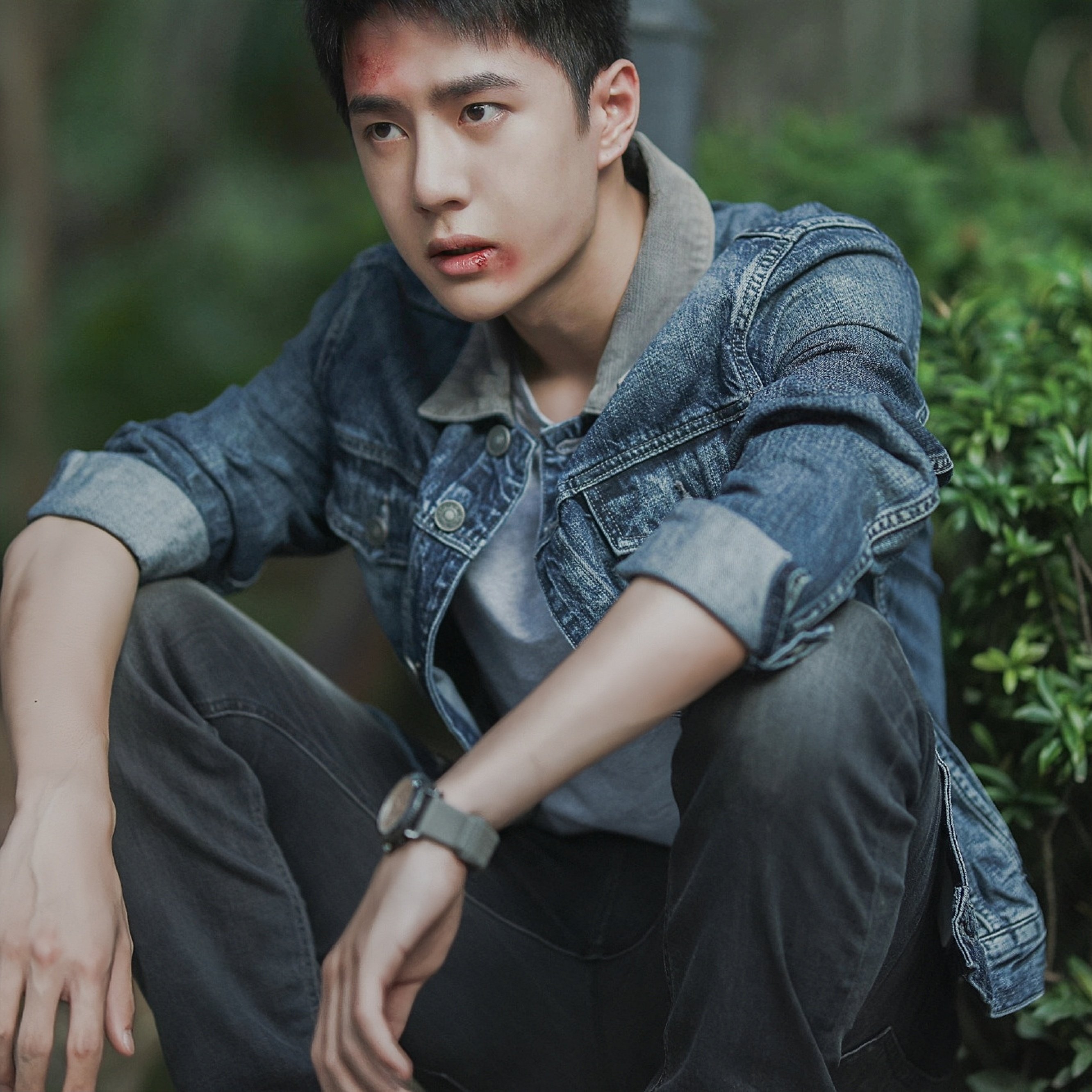 原版冰雨火王一博陈宇同夹克牛仔外套翻领拼接夹克