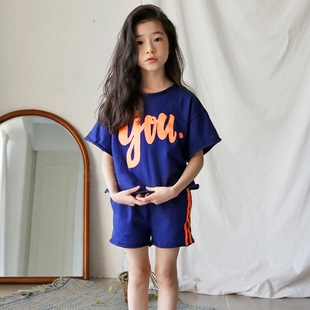 亲子装夏季母女韩版男女童纯棉T恤套装中大童洋气运动短裤两件套