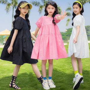 女童连衣裙夏装韩版洋气甜美泡泡袖蛋糕裙亲子装儿童网红公主裙子
