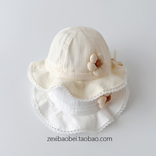 轻薄款~婴儿遮阳帽大帽檐夏季薄款小月龄6一12月女宝宝帽子防晒帽