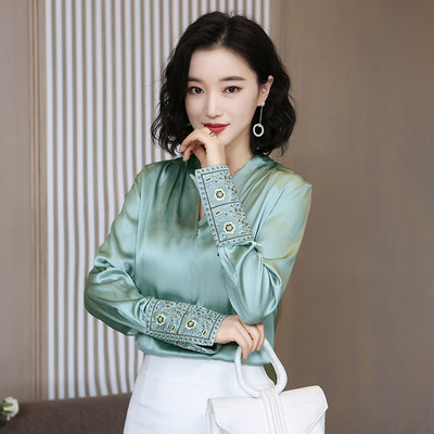 新品样衣断码样衣真丝桑蚕丝长袖上衣女秋季新款t恤小衫衬衣衬衫