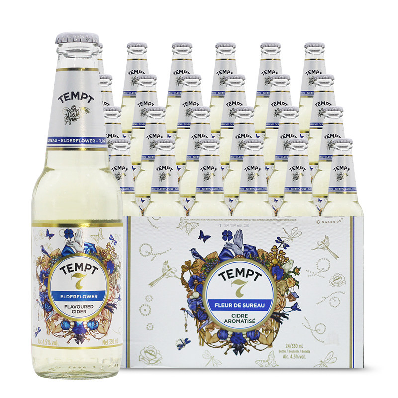 丹麦诱惑7号接骨木味西打酒整箱24瓶tempt七号女士进口水果味啤酒