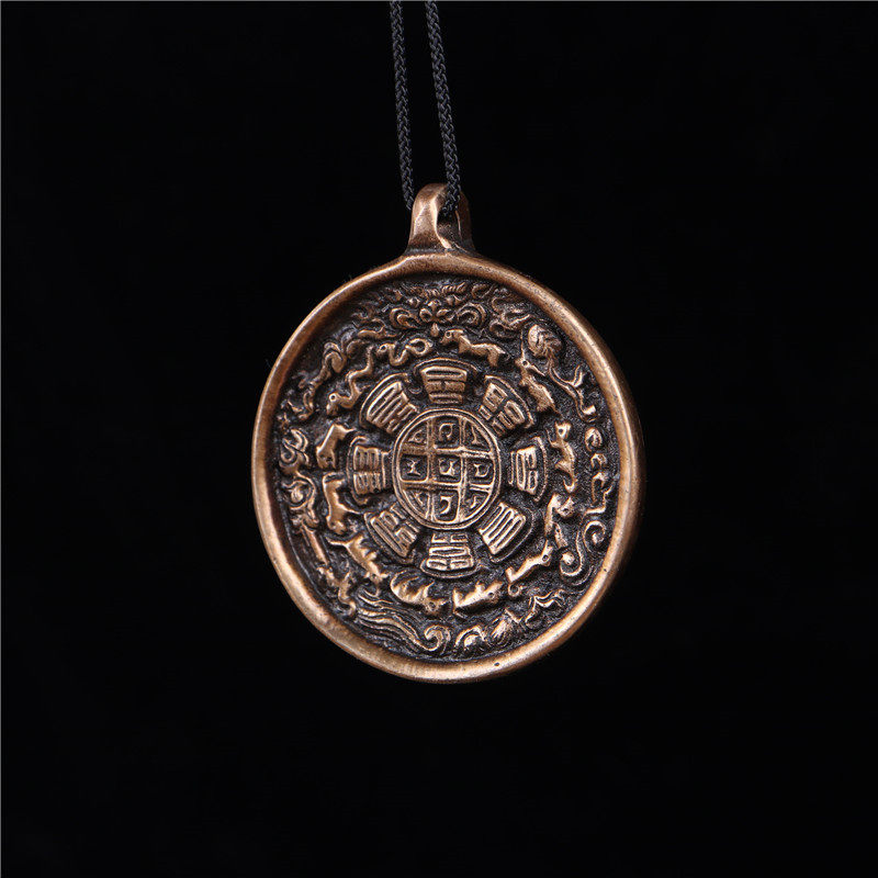 手工复古做旧红铜九宫八卦牌腰牌仿老九宫牌吊坠