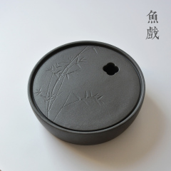 鱼戏 日式粗陶禅意蓄水陶瓷茶盘大号干炮台圆形功夫茶具壶承托盘