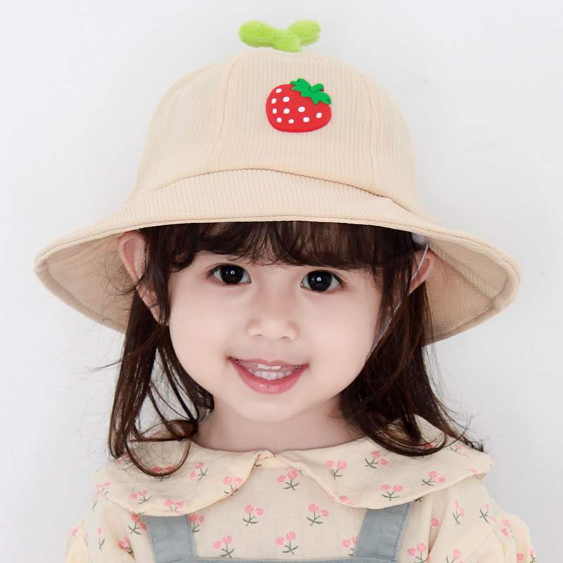 儿童渔夫帽春秋女童帽子韩版灯芯绒超萌小孩幼儿盆帽宝宝遮阳帽冬