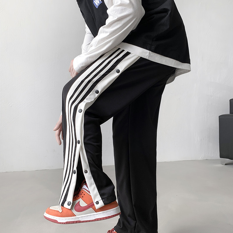 排扣裤男篮球训练扯裤直筒宽松侧排阔腿运动裤秋季裤子男kz13p38