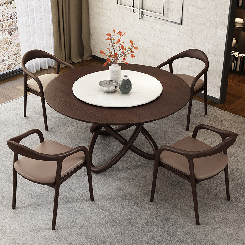 中式圆形餐桌带转盘实木餐桌椅组合现代简约小户型圆桌家用北欧优惠券