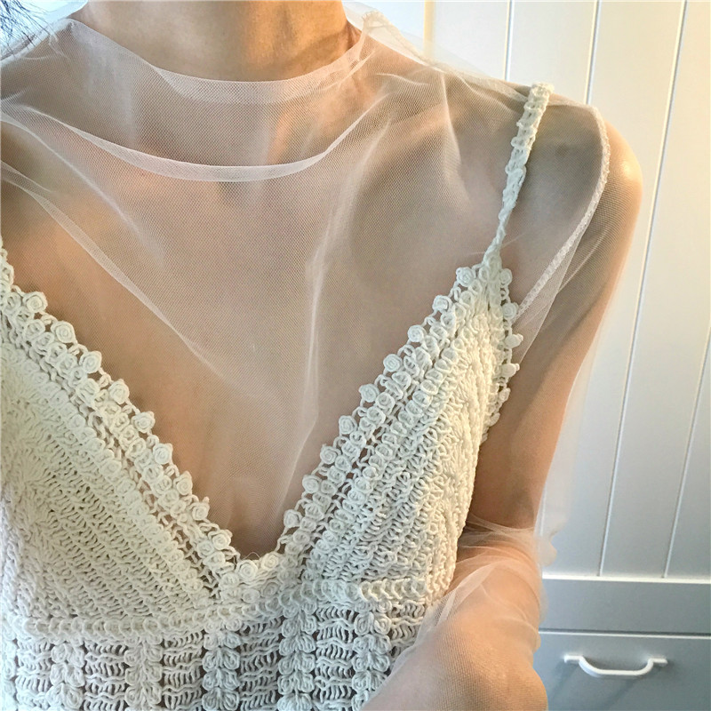 外穿小背心女针织短款性感抹胸透明上衣吊带衫小马甲外搭v领杏白