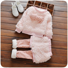 女童秋冬装套装0-1-2-3岁半女宝宝加绒加厚卫衣两件套婴儿童衣服