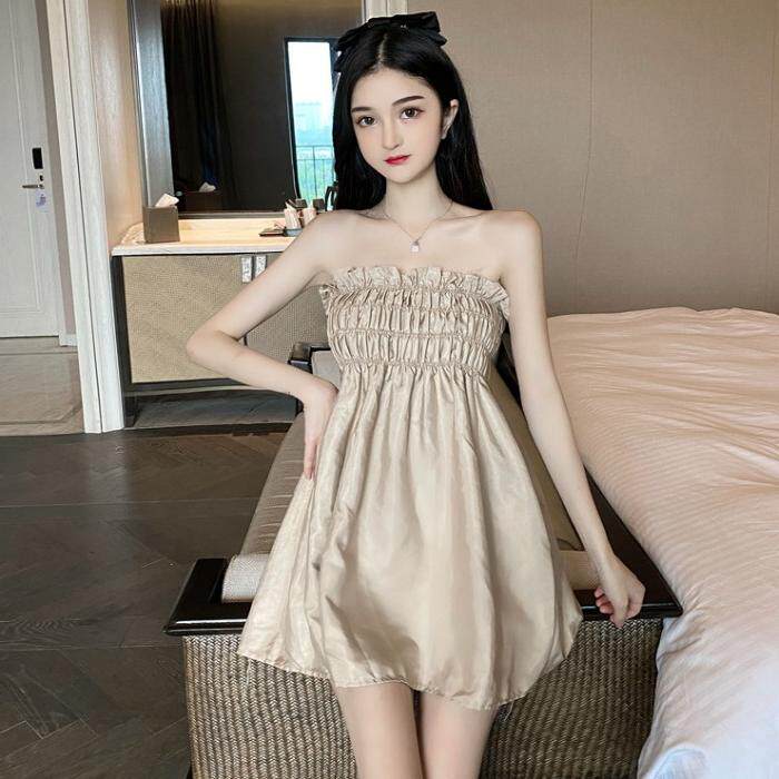 直播衣服女主播上镜超仙气质甜美 抹胸新款春秋季2020性感连衣裙