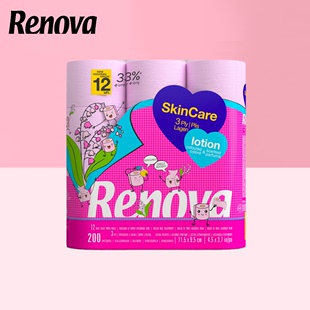 Renova樱花粉香味卷纸家用可溶厕纸实惠装有芯卷筒纸卫生间厕所纸