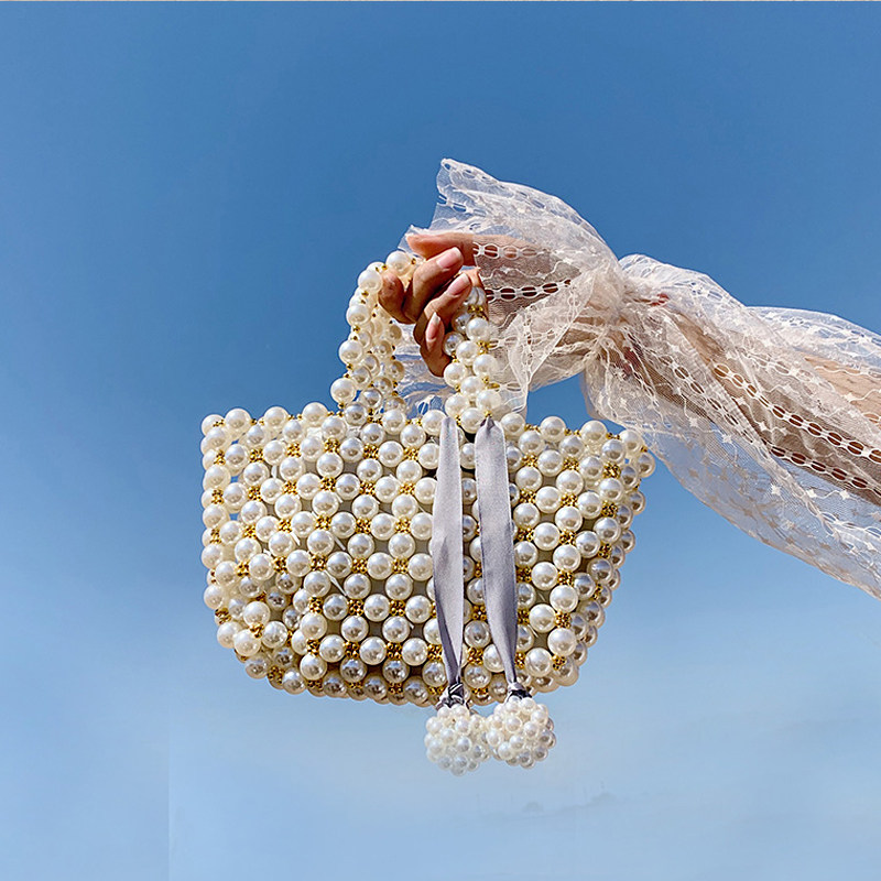 网红珍珠包包女手工编织自制diy材料包复古串珠包包小香风手提包