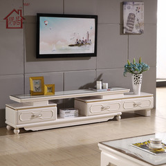 简约现代客厅伸缩电视柜茶几组合钢化玻璃白色钢琴烤漆地柜大理石