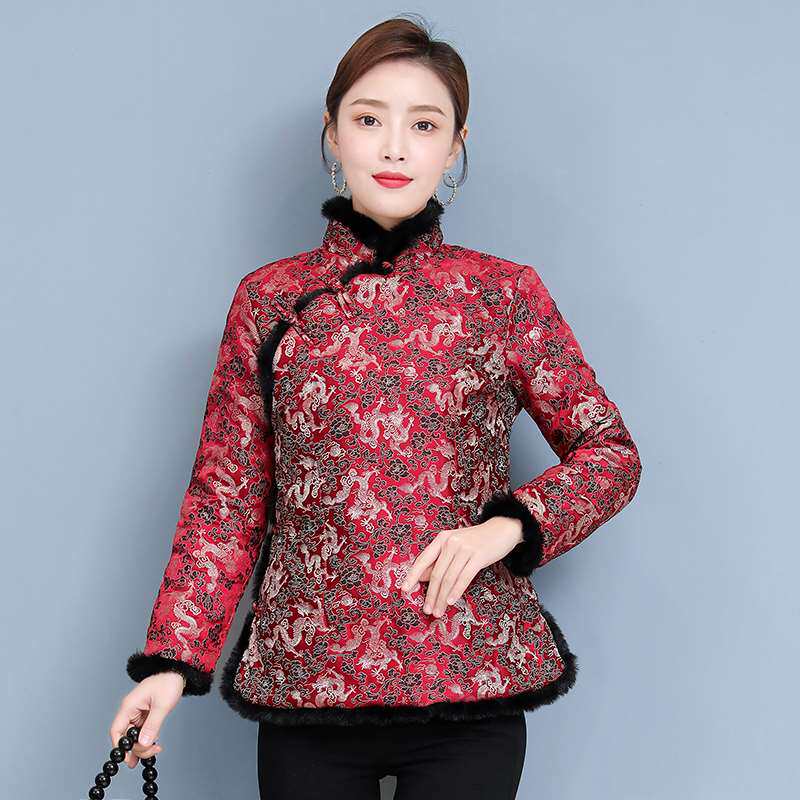 改良旗袍冬款加厚2020年新款民族风秋冬女装加绒短款棉袄过年小袄