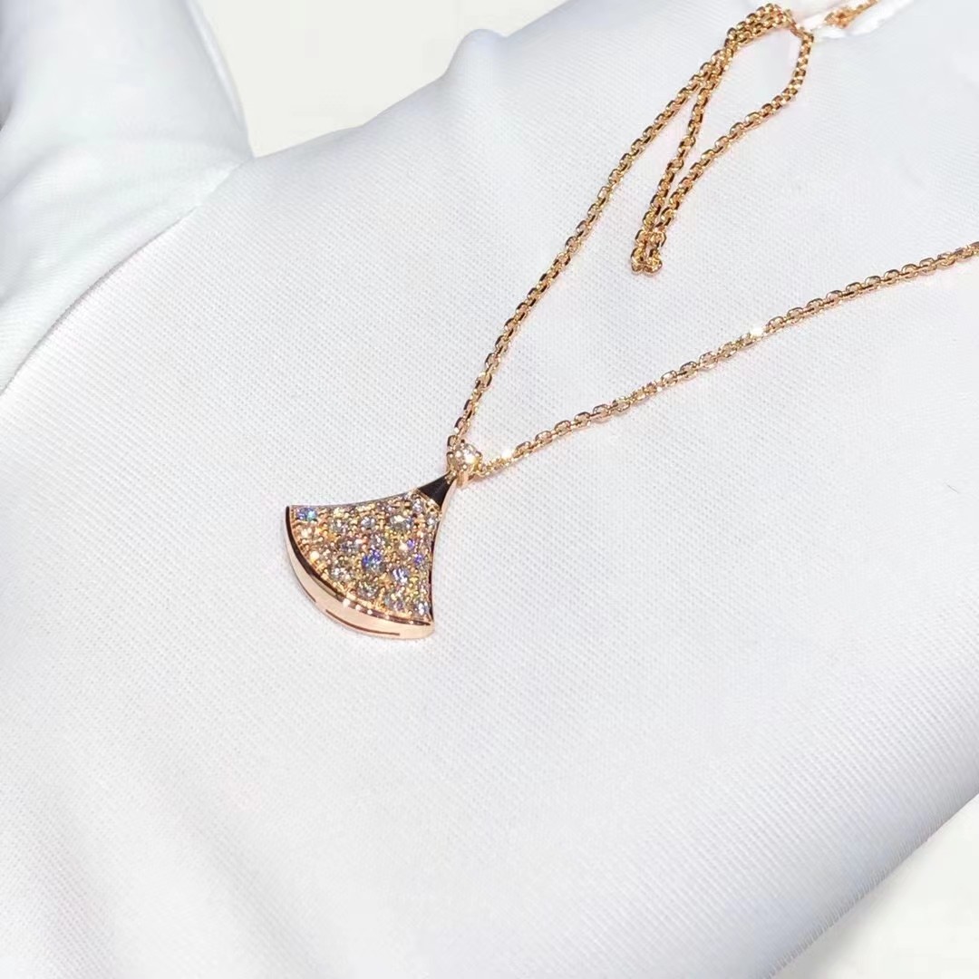 99新bvlgari宝格丽玫瑰金满钻divas扇子项链女士项链