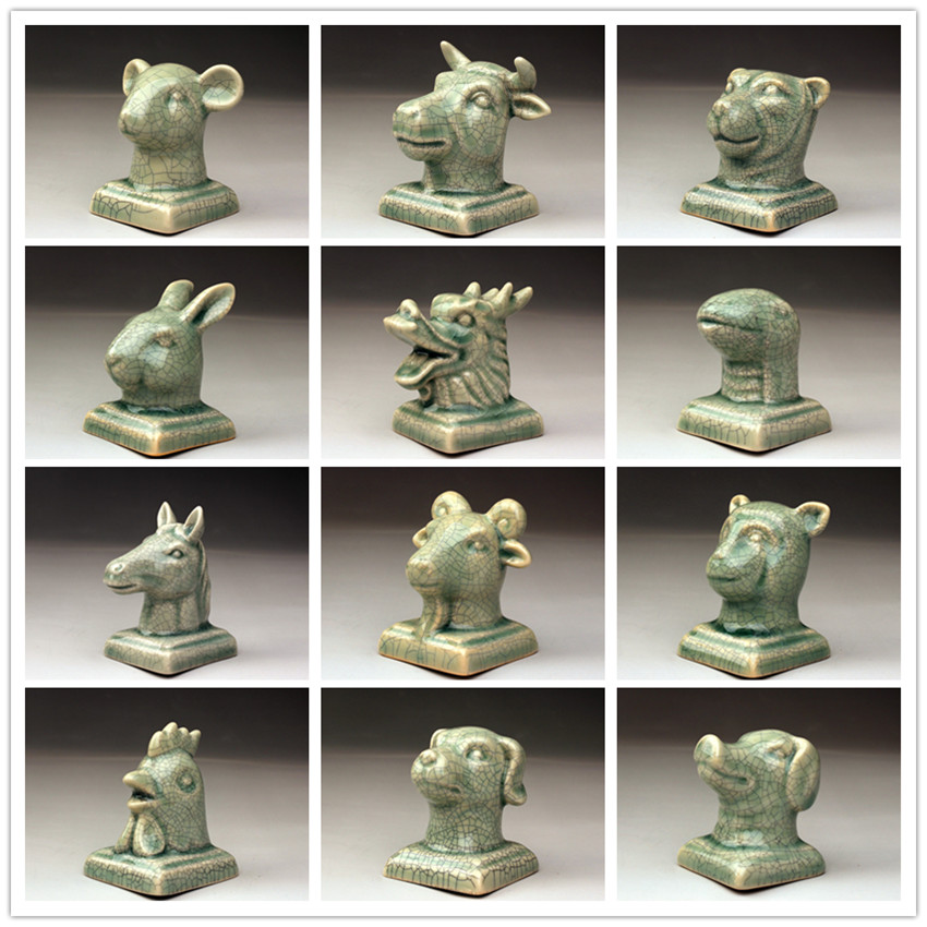 陶瓷十二12生肖摆件鼠牛虎兔龙蛇马羊猴鸡狗猪全套哥窑工艺品_5折现价