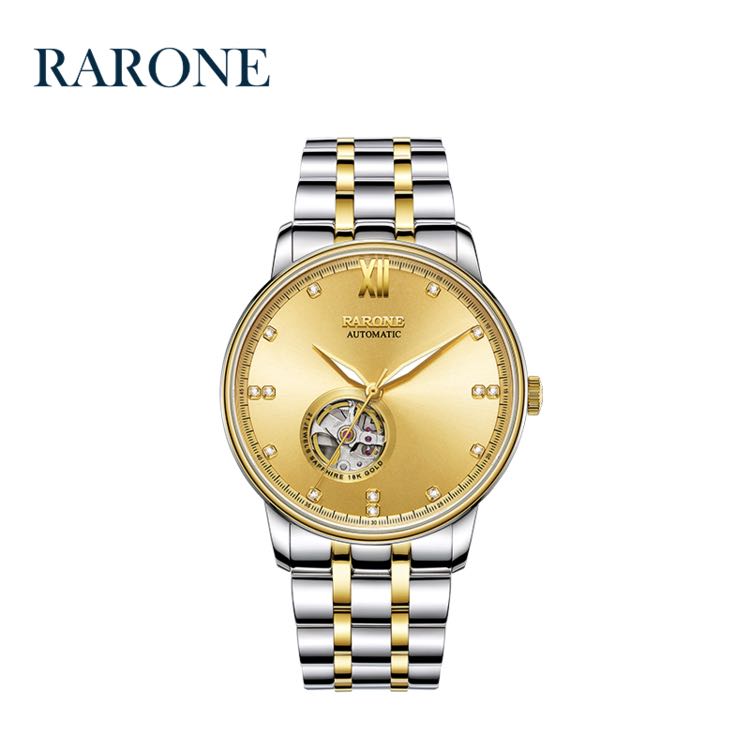 专柜rarone雷诺表18k金手表男表全自动机械钢带女表989011情侣表