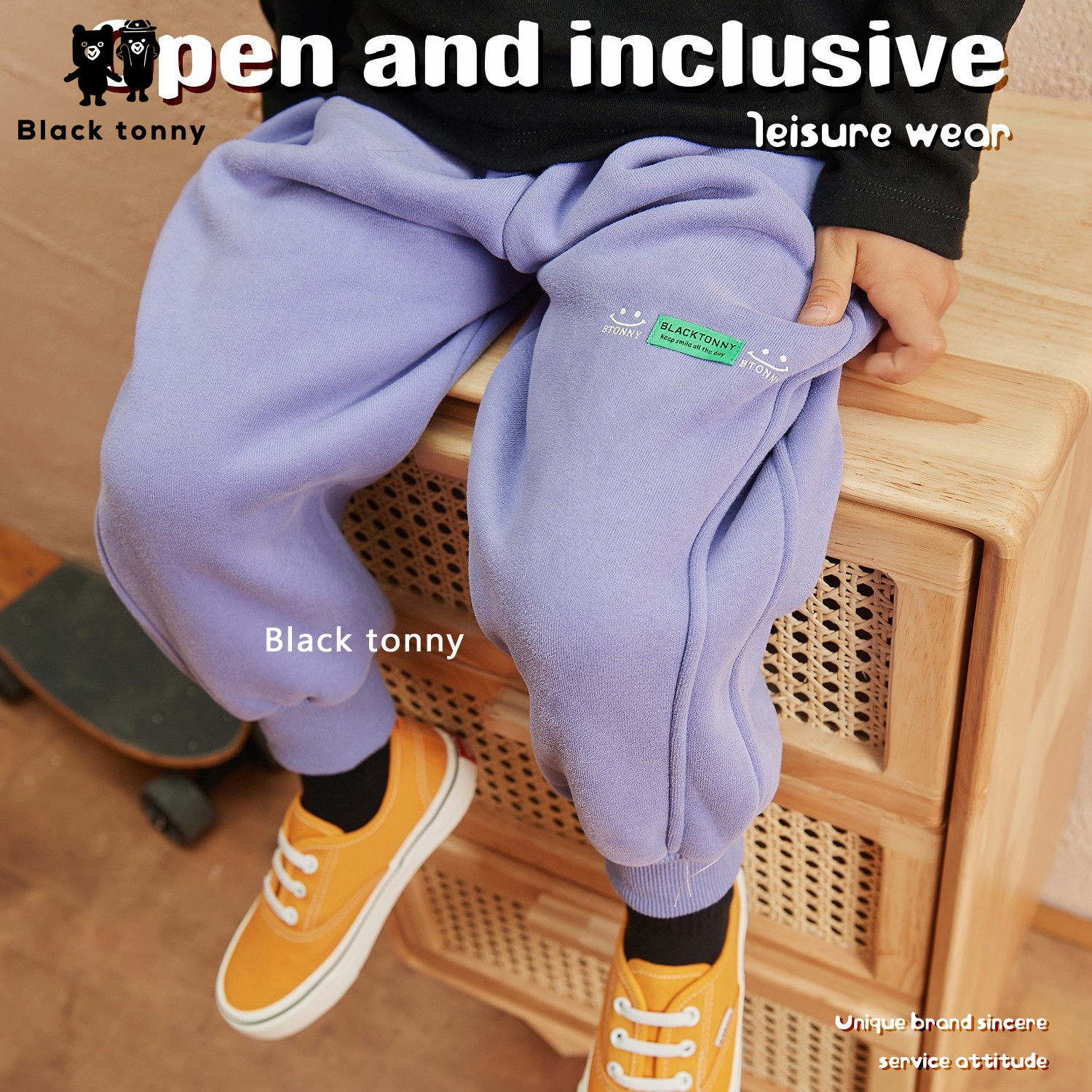 2021小黑托尼冬季新款男女童运动裤儿童休闲加厚裤子托昵加绒长裤