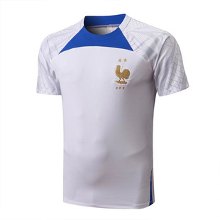 法国白色短袖球衣男上衣2223新款足球训练服定制印号跑步运动队服