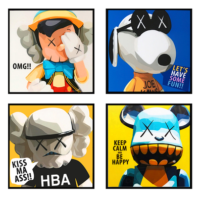 kaws潮流创意卡通波普动漫沙发客厅网咖实木挂画服装店潮牌装饰画