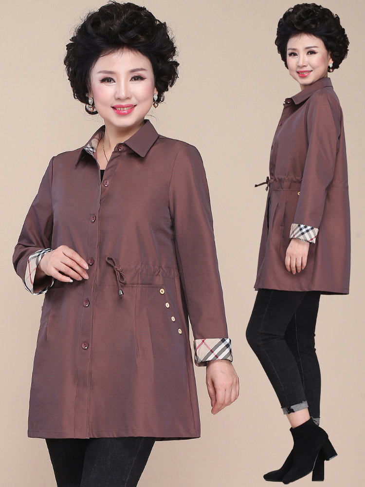 妈妈春装风衣外套洋气50岁60中老年女装宽松春秋中年新款长袖上衣