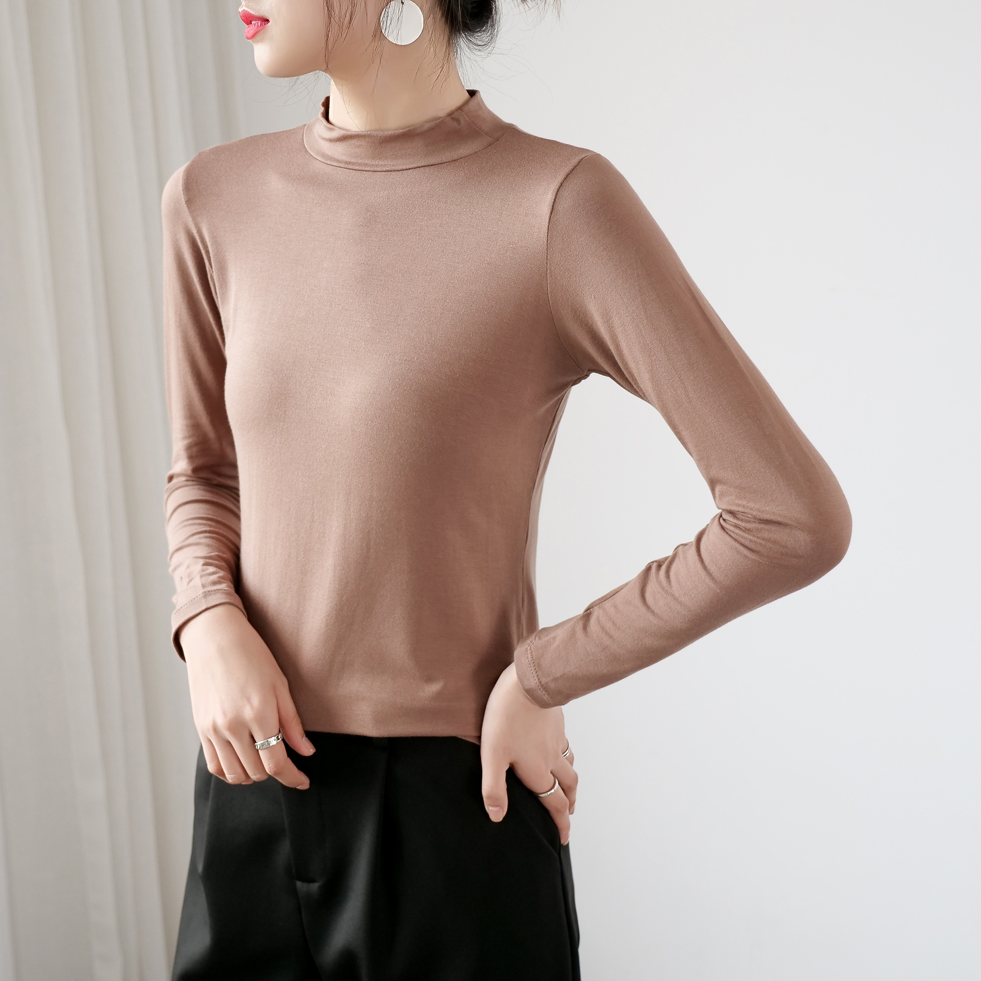 2020年秋装莫代尔半高领打底衫秋冬新款秋衣长袖t恤女潮内搭上衣
