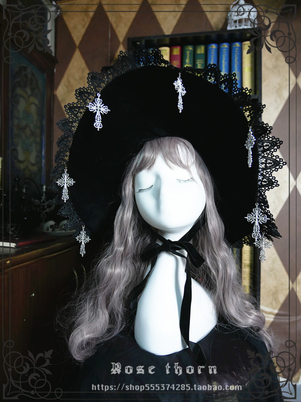 原创*幽冥魔女* Gothic lolita厚绒吊十字巫女帽 万圣节女巫帽子|msdalam kategori mod main/animasi/Zhou Bian/cos/permainan papan, kostum cosplay/props/perkhidmatan, aksesori COSPLAY/props/pakaian anak patung - dari Buy2taobao.com untuk memberikan perkhidmatan ejen Taobao profesional membeli