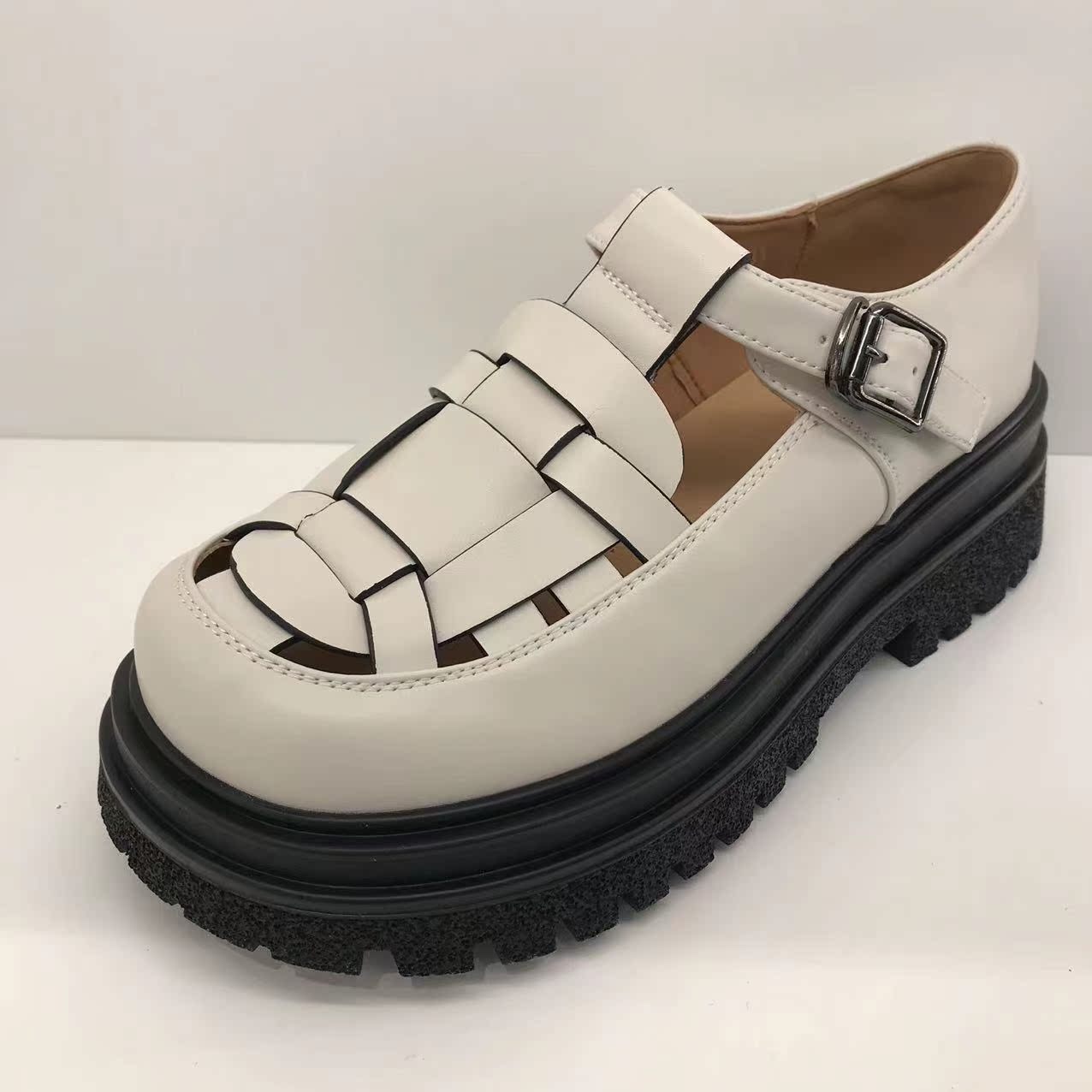 佰诗奴鞋子女松糕底真皮小皮鞋厚底女士百搭复古单鞋女489224581