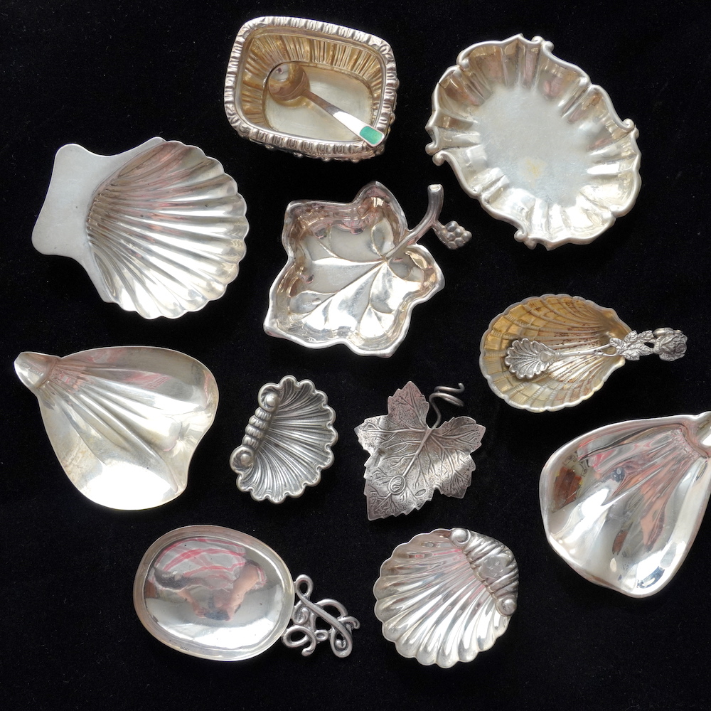 西洋古董摆件 925银800银 纯银小碟子小碗 花瓣树叶贝壳造型合集