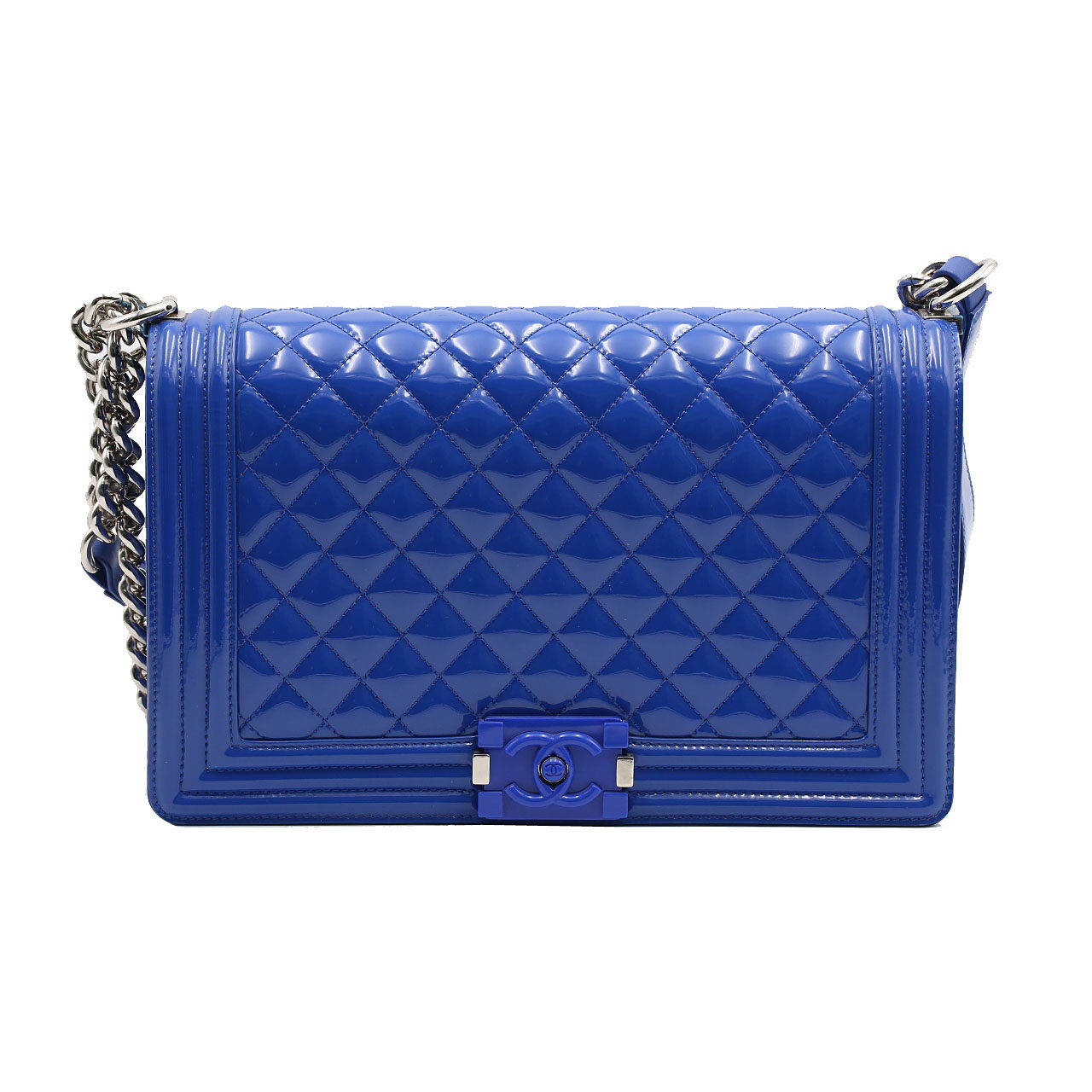 [即拍即得][9.9新]香奈儿chanel女士leboy宝蓝色菱格包高端好货